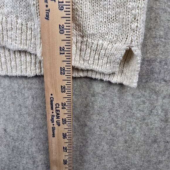 Forever 21 Womens Beige Knit Pullover Hoodie Medium Open-Weave Crochet Sleeves - Picture 6 of 7